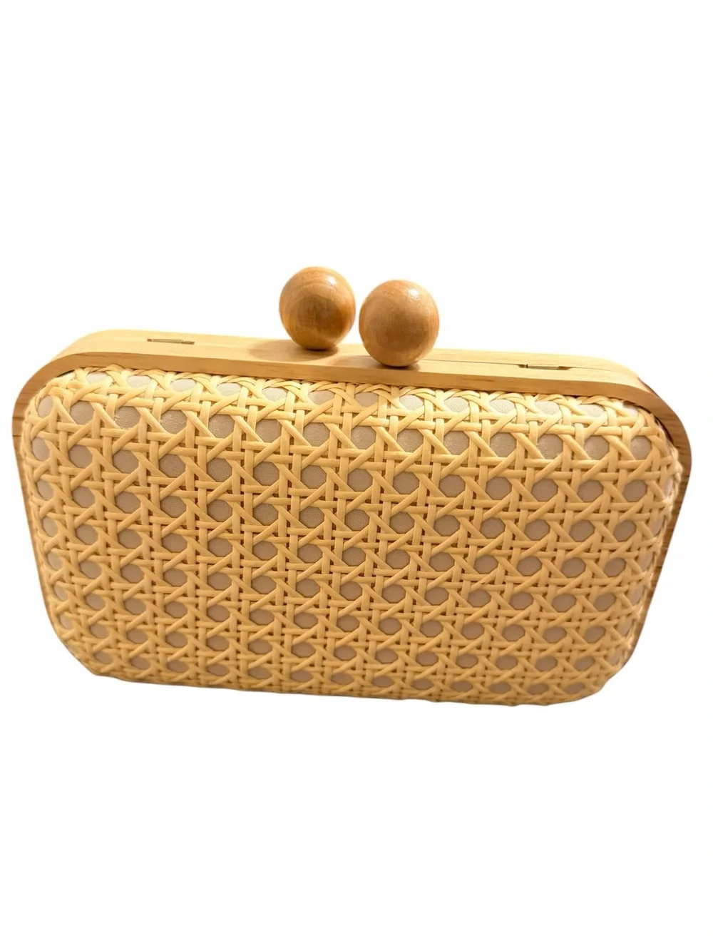 Tommy Bahama Natural Rattan Wicker Clutch Crossbody Bag Wooden Frame NWT